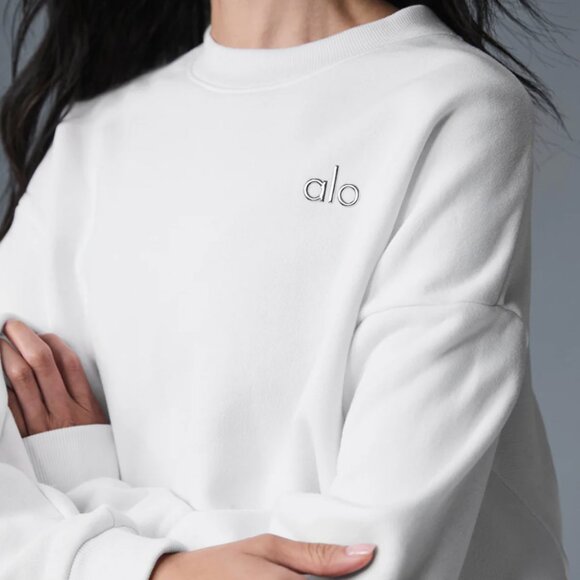 ALO YOGA Accolade Crew Neck Pullover White - Picture 1 of 5